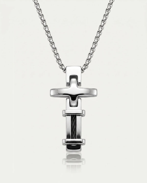 men's stainless steel cable cross pendant