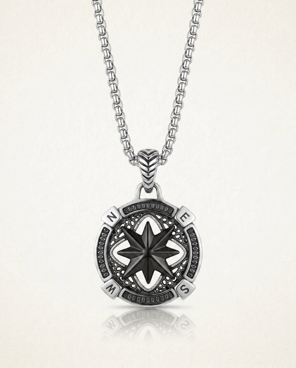 men's black oxidized stainless steel compass pendant