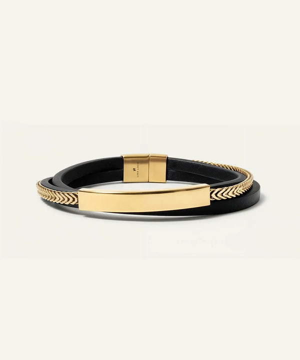 Men's leather and beaded triple band bracelet by