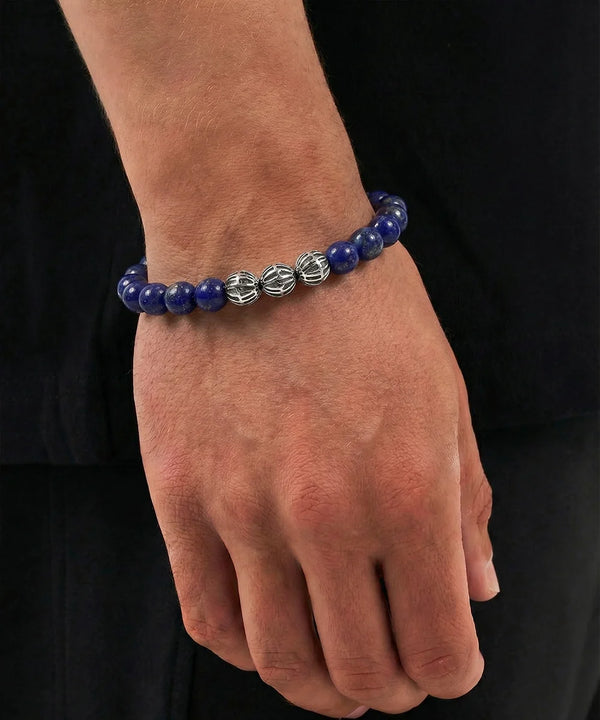 Men's blue lapis lazuli beaded bracelet by