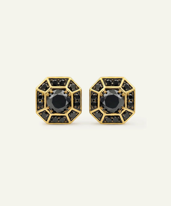 men's Asscher black diamond stud earrings in vermeil