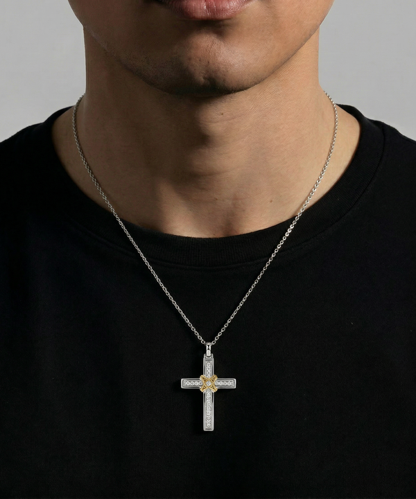 Men's silver lab-grown diamond cross pendant by