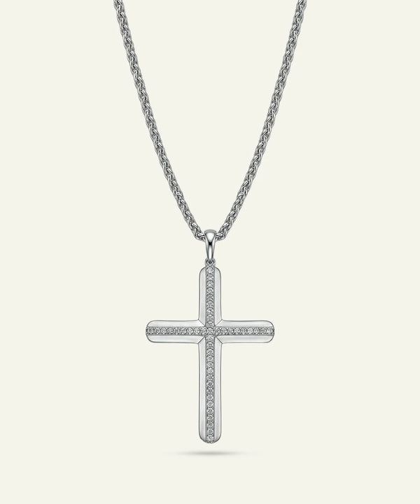 men's silver lab-grown diamond cross pendant