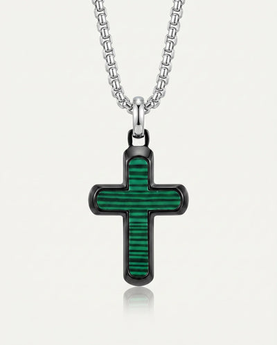men's synthetic malachite cross pendant
