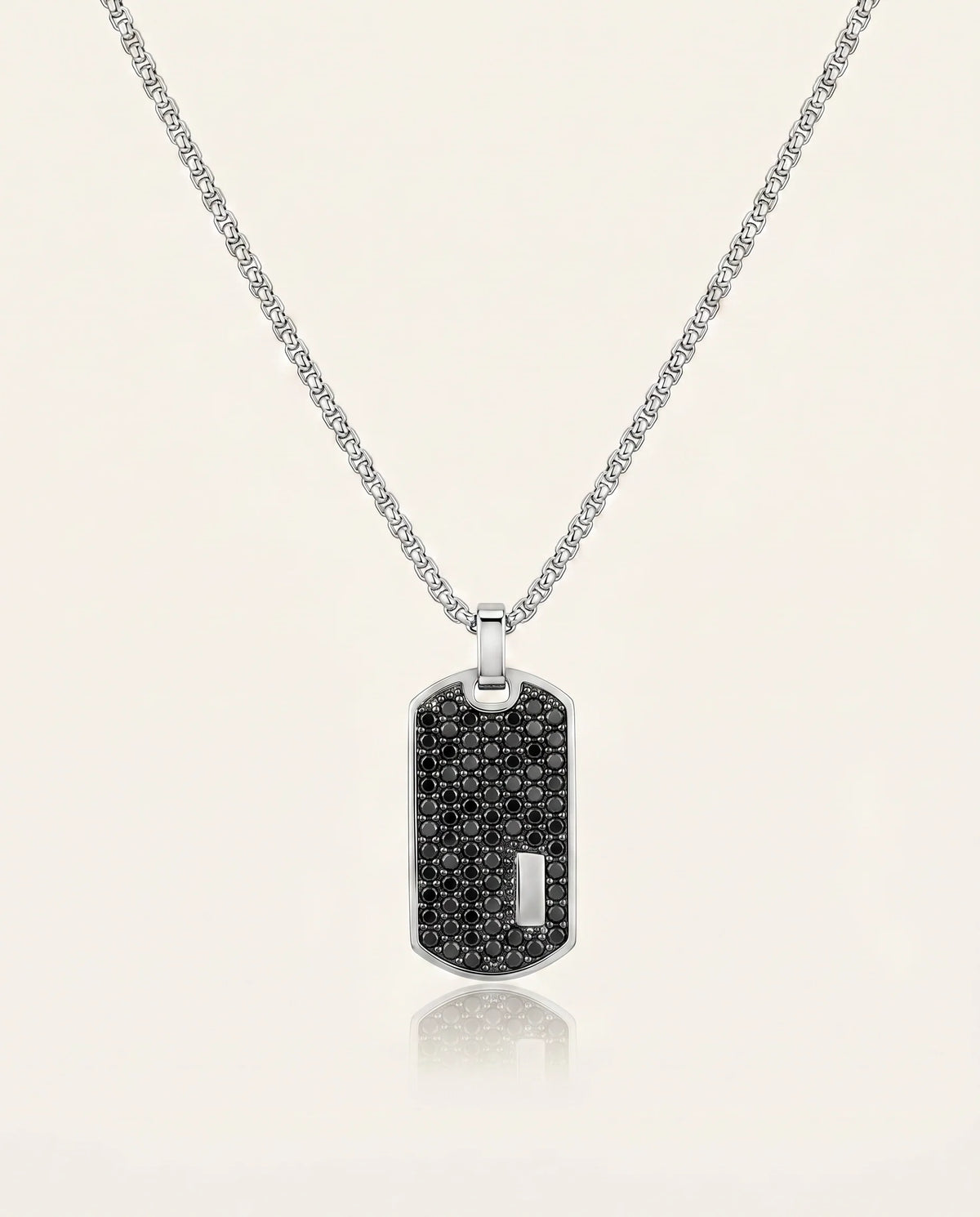men's black CZ stainless steel dog tag pendant
