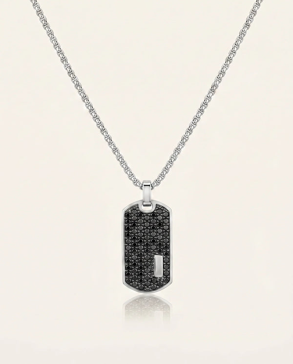men's black CZ stainless steel dog tag pendant