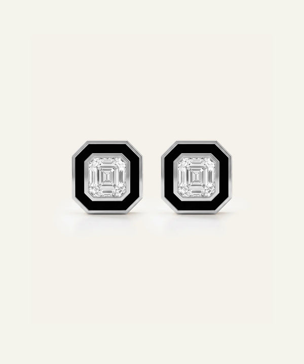 Asscher Cut Diamond Studs Earrings