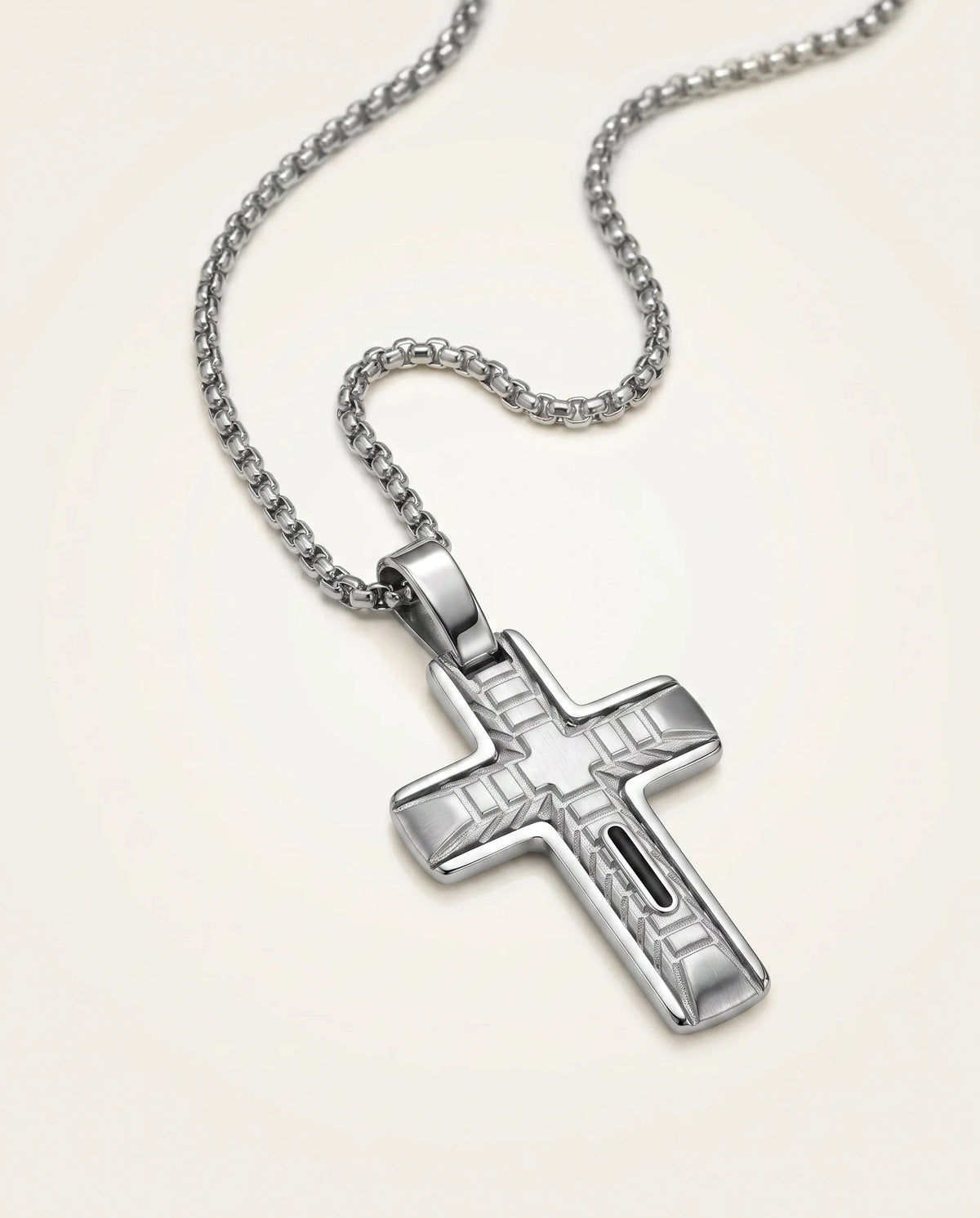 Men's stainless steel cross pendant with lobster clasp