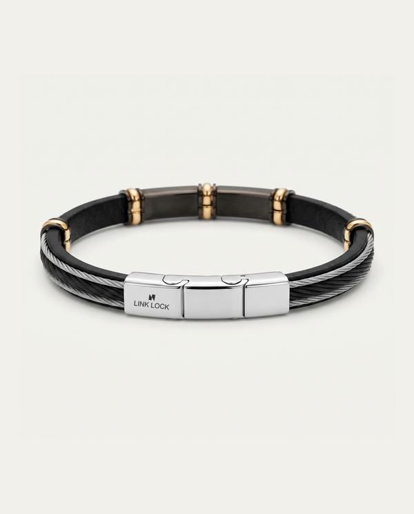 Black Leather ID Bracelet