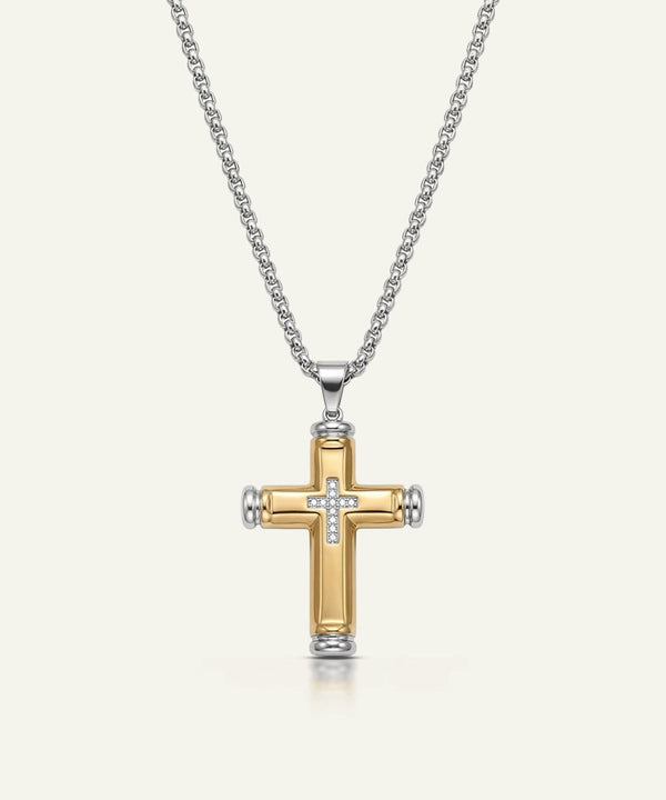 Cubic Zirconia Two-toned Cross Pendant