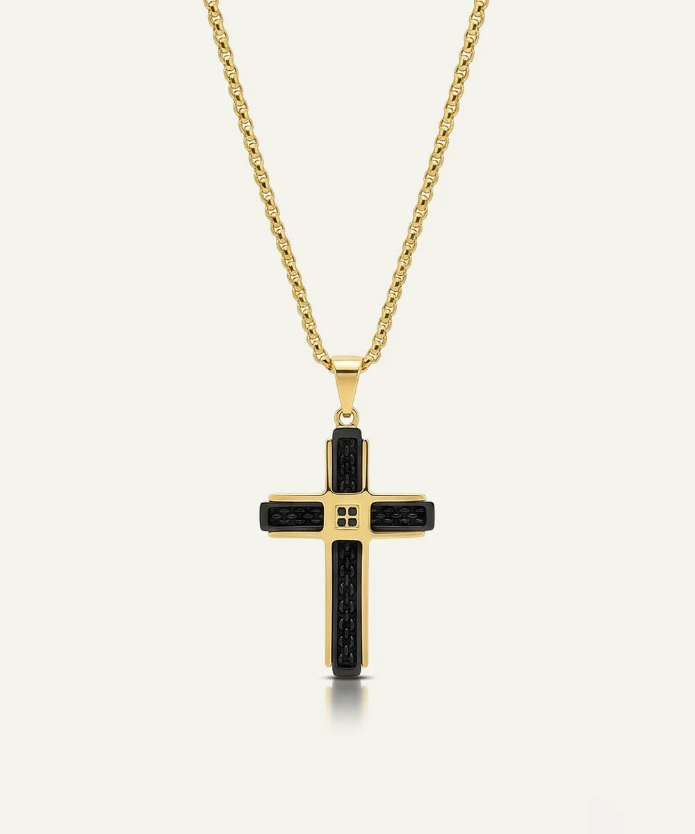 Men's black CZ cross pendant by