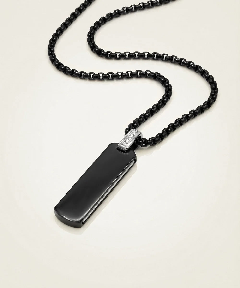 men's white dog tag pendant from Valliani Jewelers