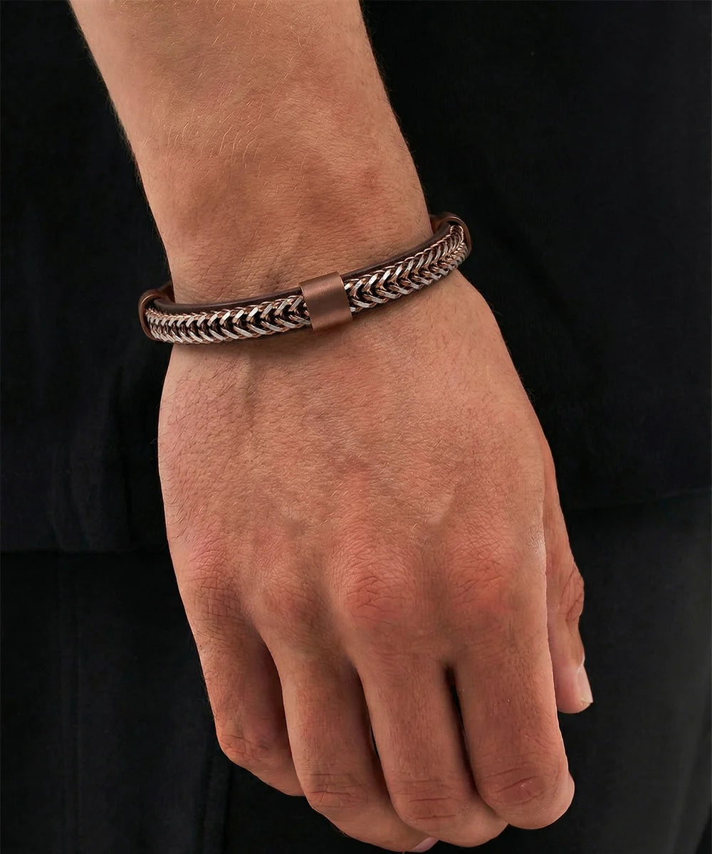 Men's brown braided leather bracelet by