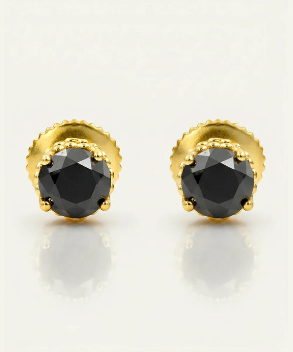 men's black diamond stud earrings in vermeil