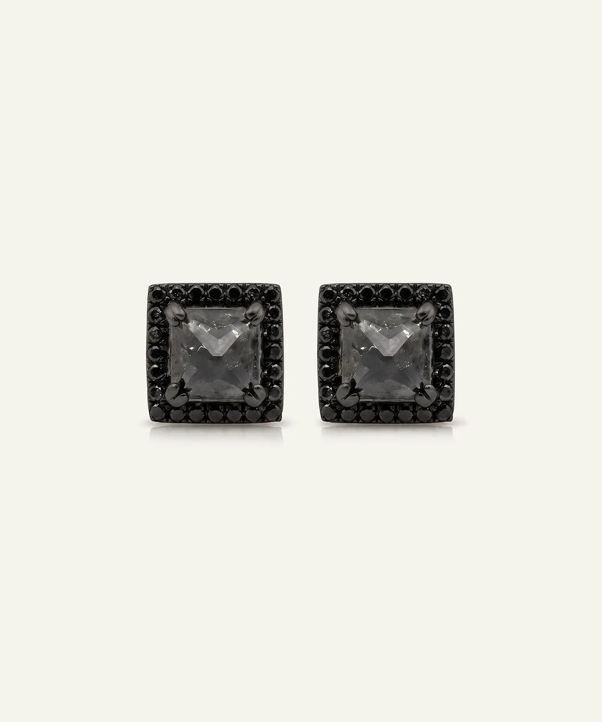 men's black diamond princess halo stud earrings in black finish