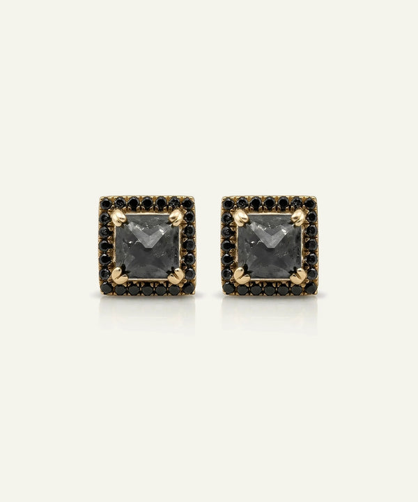 men's black diamond princess halo stud earrings in vermeil