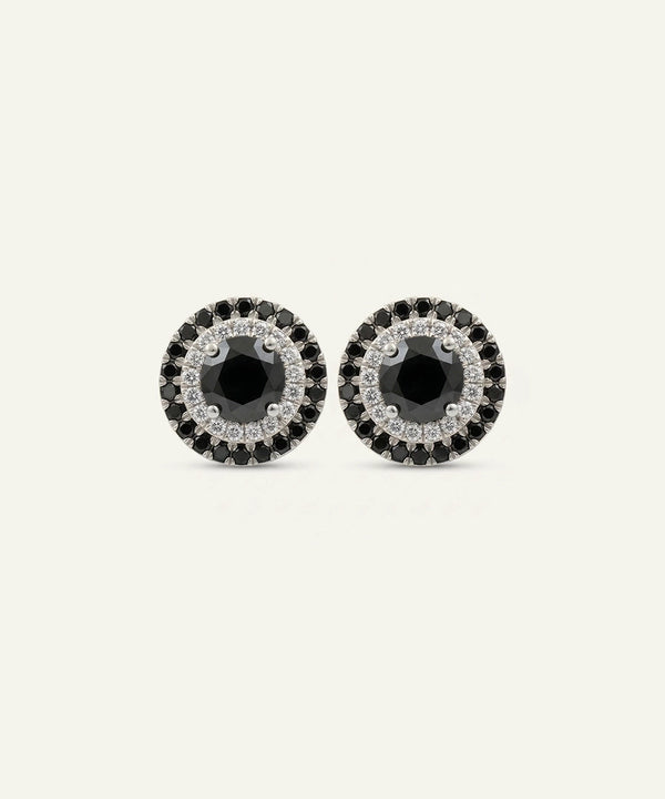 Black Diamond Round Cluster Studs Earrings