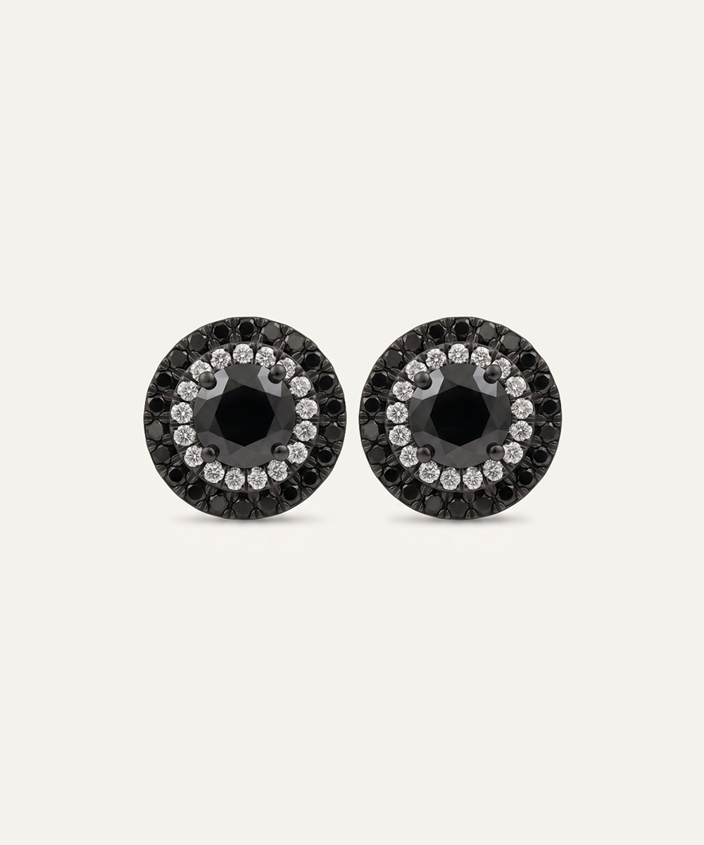 men's black diamond cluster stud earrings in black finish