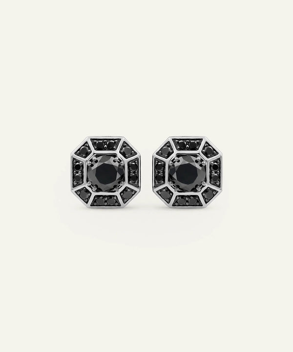 Asscher Shape Black Diamond Studs Earrings