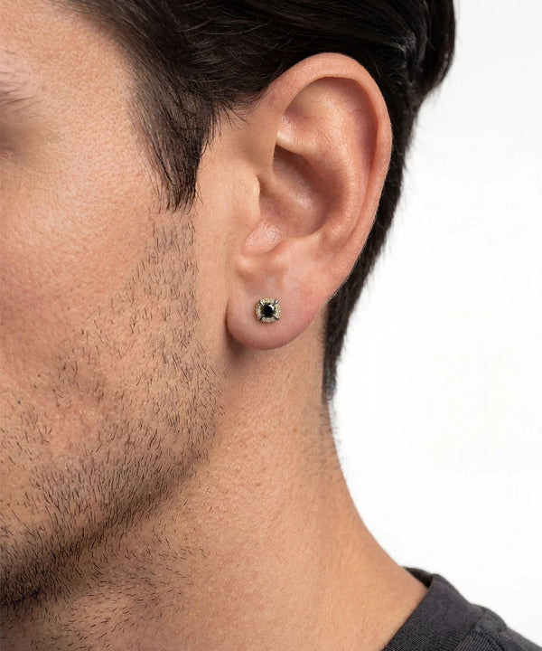 Men's black diamond stud earrings by