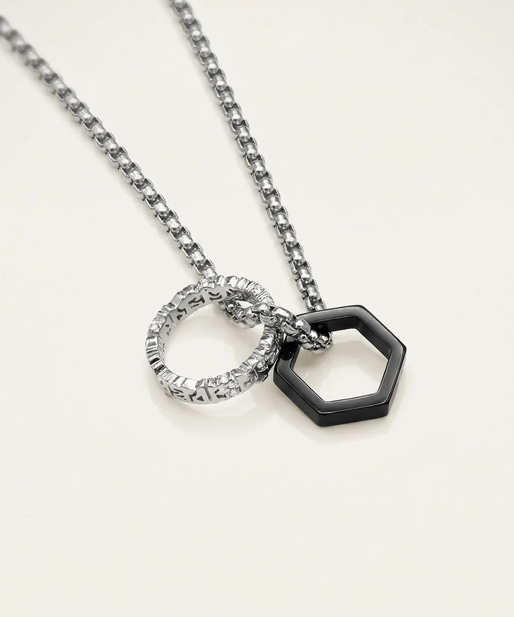 Men's geometric pendant with 22.6-inch round box chain