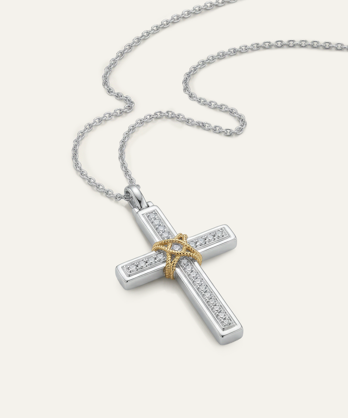 Silver cross pendant with round lab-grown diamonds for men