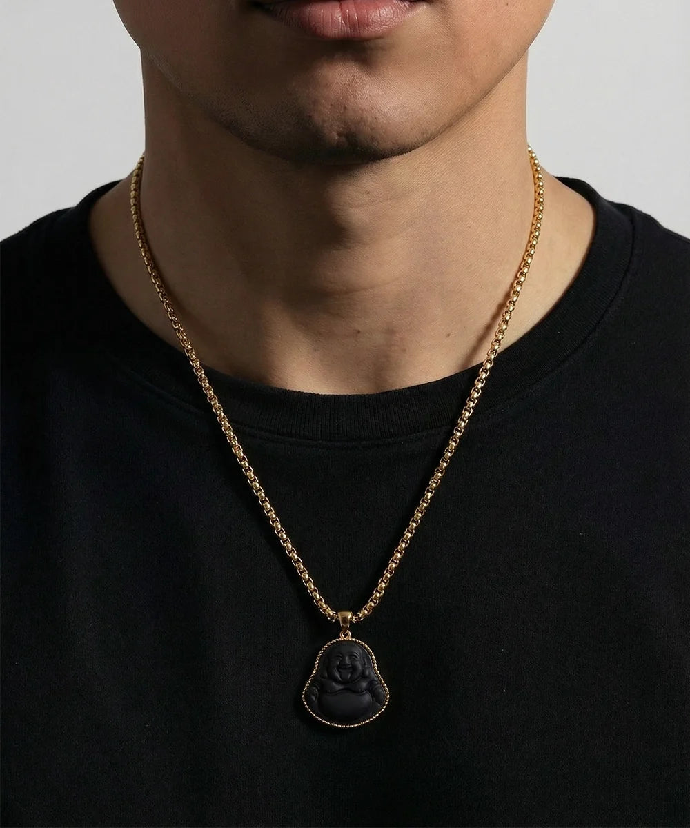 Men's yellow Buddha pendant in stainless steel