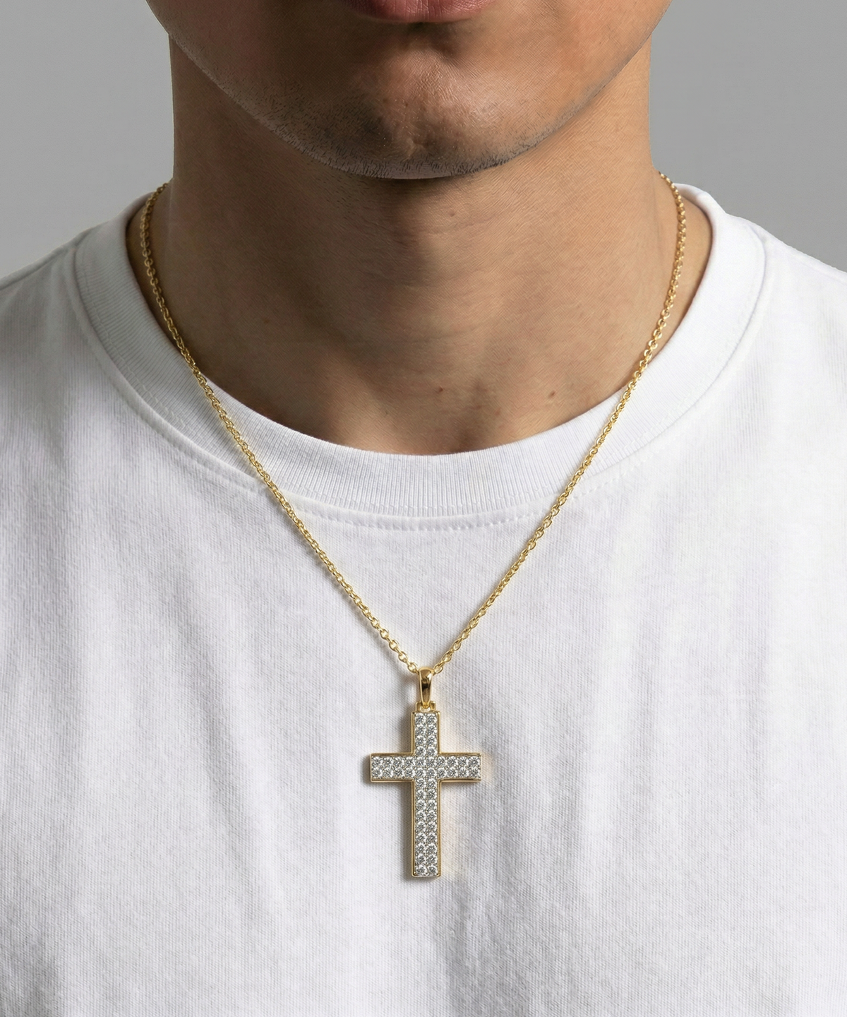 Men's vermeil lab-grown diamond cross pendant by