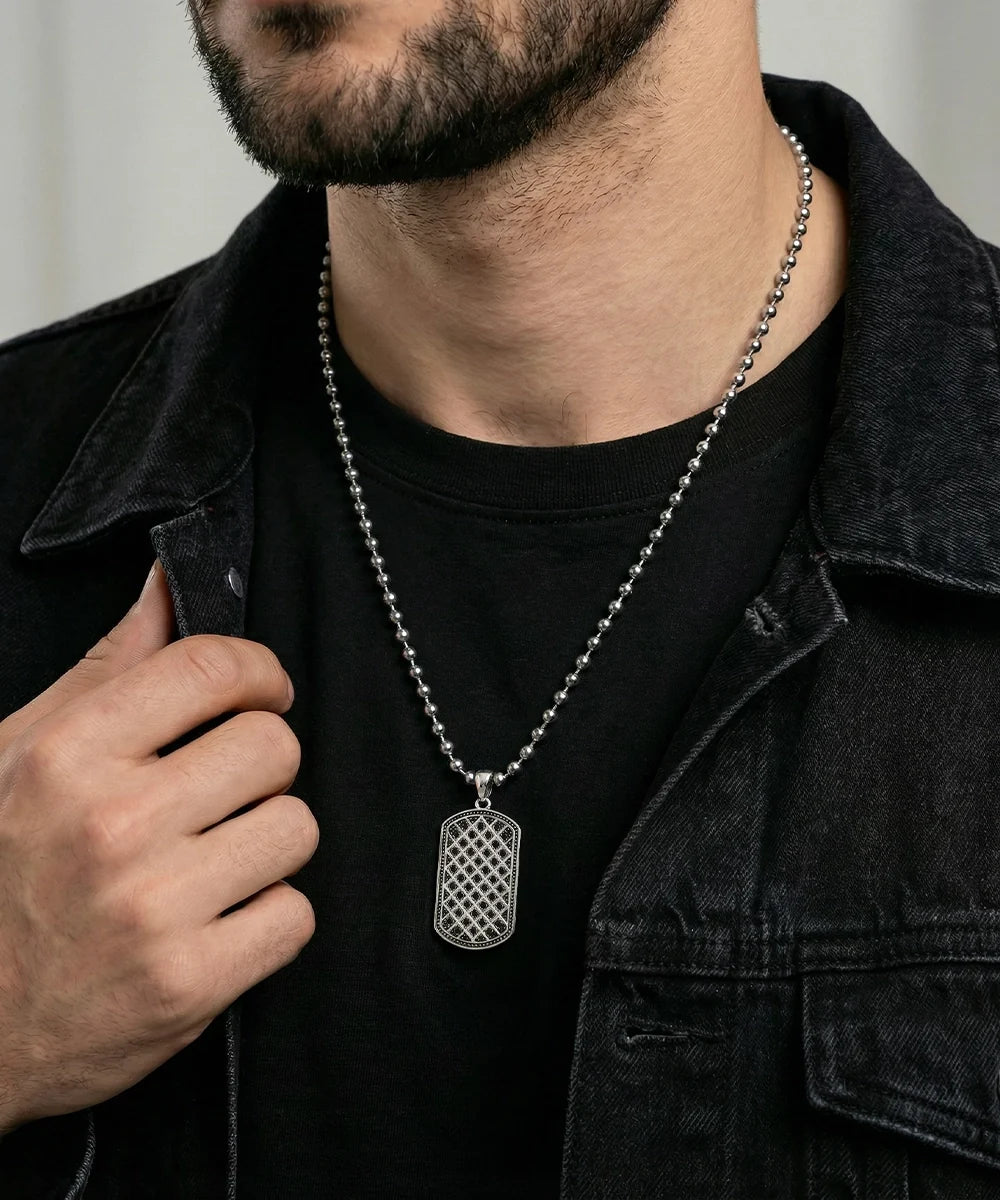 Men's black CZ dog tag pendant by