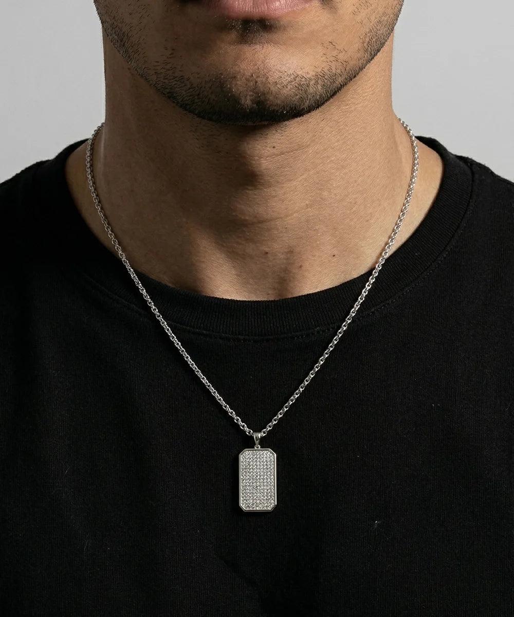 Men's diamond dog tag pendant with round lab-grown diamonds
