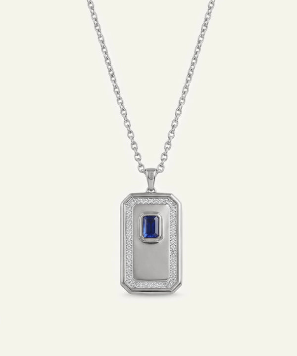 Lab-Created Sapphire & Lab-grown Diamond Dog Tag Pendant