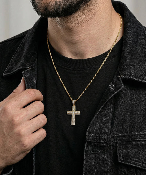 Men's silver lab-grown diamond cross pendant by