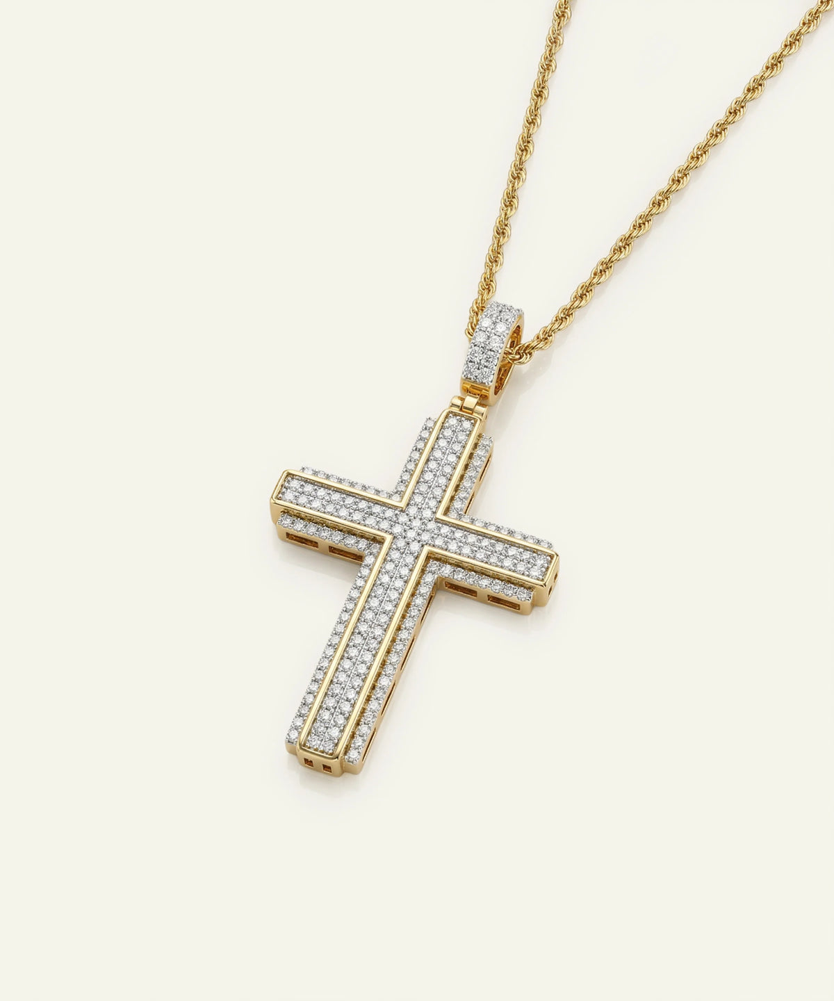 Silver men's cross pendant with round lab-grown diamonds